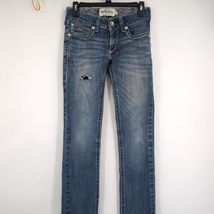 Ariat REAL Denim Womens 26R Mid Rise Straight Leg Distressed Blue Jeans